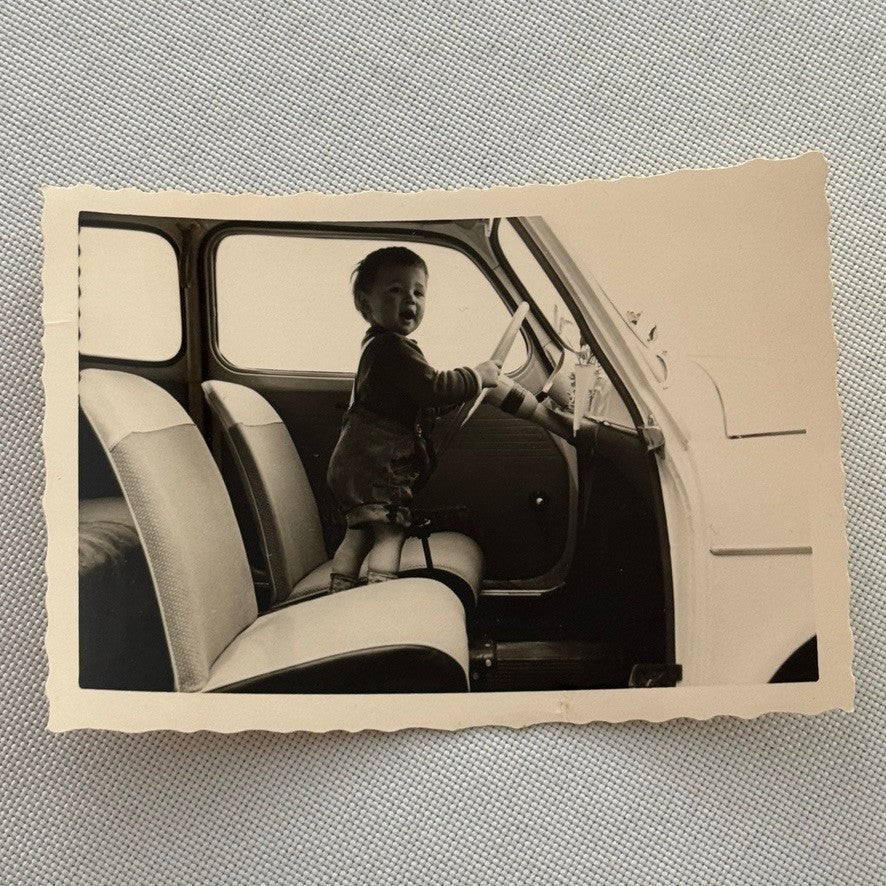 Child with Fiat 600 Car Photo Photograph Print Snapshot Lot 4x Vintage