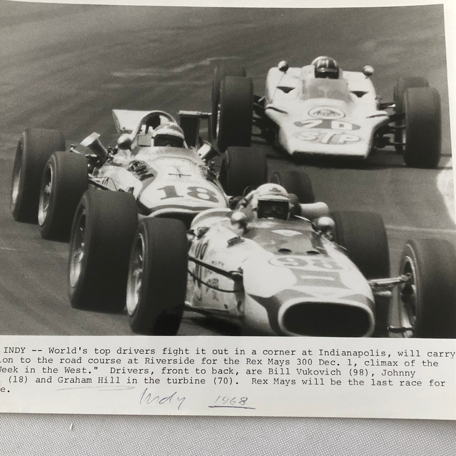 Vintage Indy Indianapolis 500 Racing Photo Photograph Graham Hill + 1968
