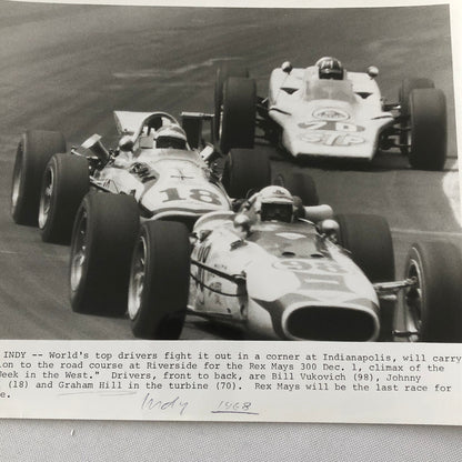 Vintage Indy Indianapolis 500 Racing Photo Photograph Graham Hill + 1968