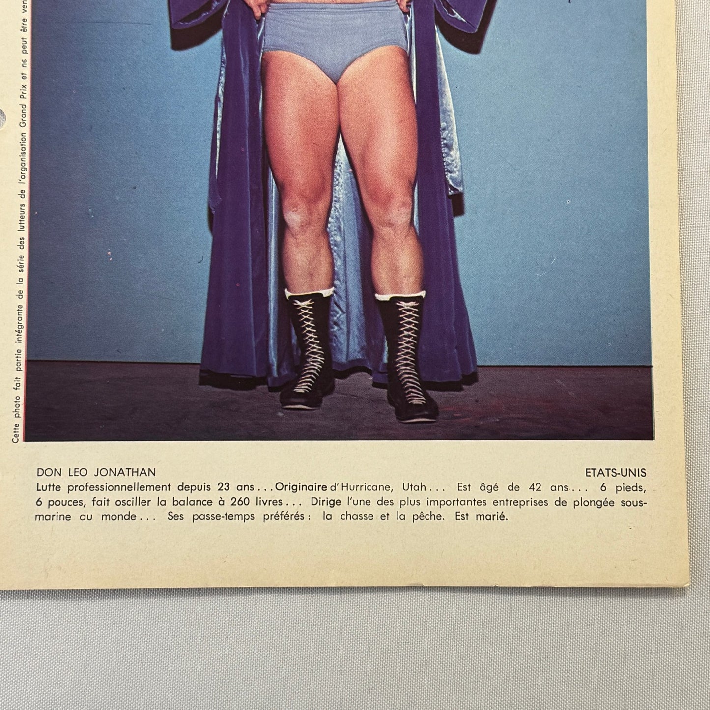 Vintage Wrestling Print Insert Don Leo Jonathan Quebec French 1973