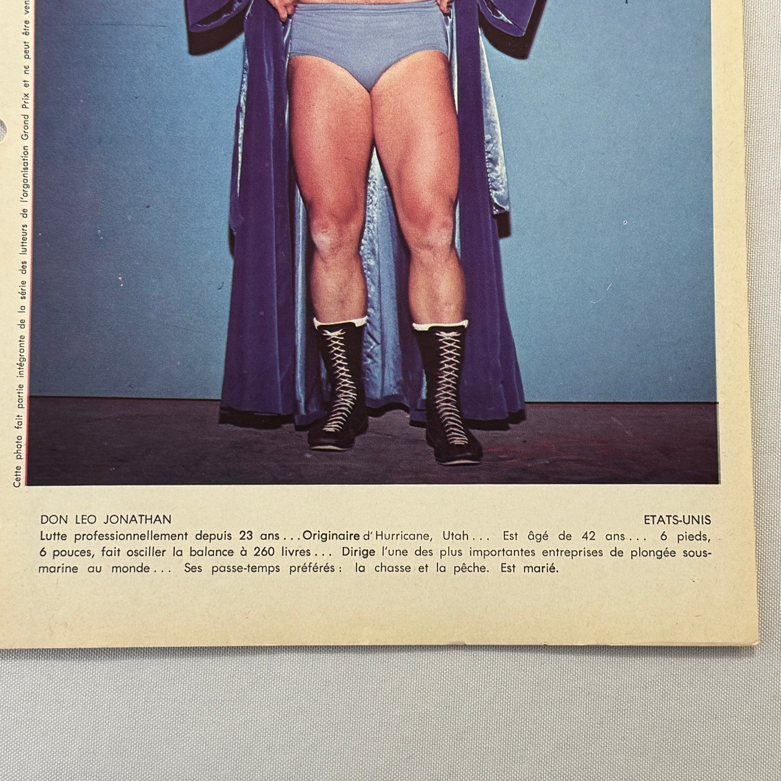 Vintage Wrestling Print Insert Don Leo Jonathan Quebec French 1973