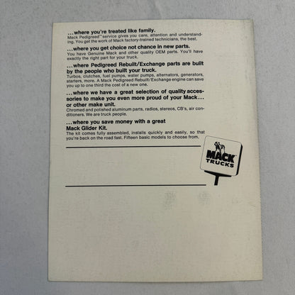 Mack Truck Advertising Brochure Card Flyer Glider Kit