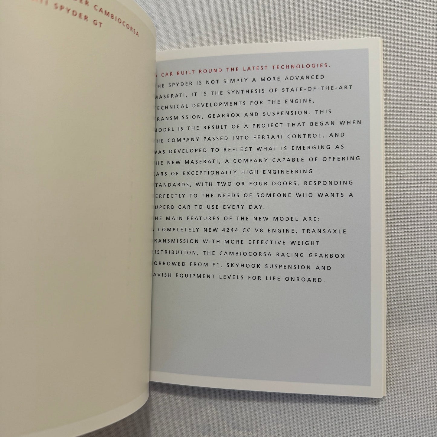 2001 Maserati Spyder Convertible Press Kit Brochure Photo CD Frankfurt Autoshow