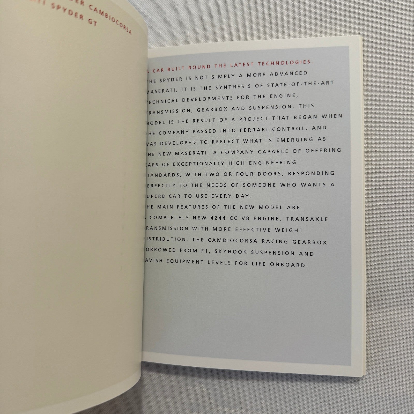 2001 Maserati Spyder Convertible Press Kit Brochure Photo CD Frankfurt Autoshow