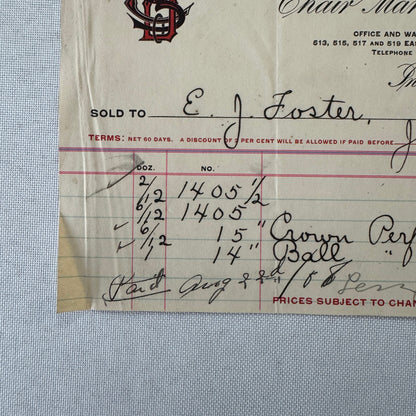Smith Day and Company Chair Manufacturer Receipt Invoice Document 1908 Indiana