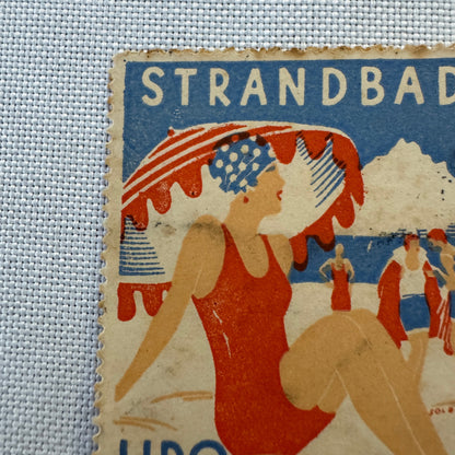 Vintage Travel Stamp Strandbad Lido Luzern Switzerland Swiss Bathing Suit