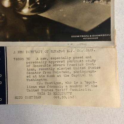 Press Photo Photograph US Senator Edward Prentiss Costigan Colorado 1931