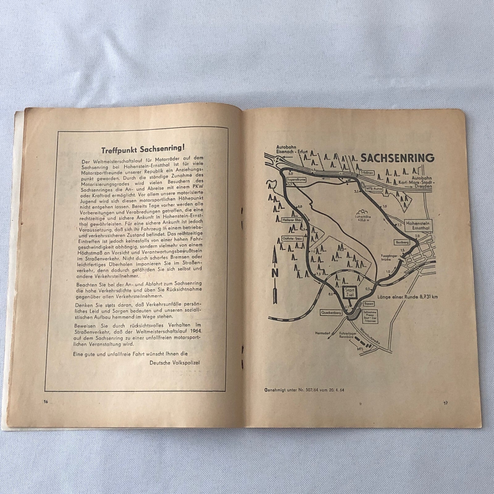 1964 Sachsenring Motorcycle Racing Grand Prix Race Program Book German