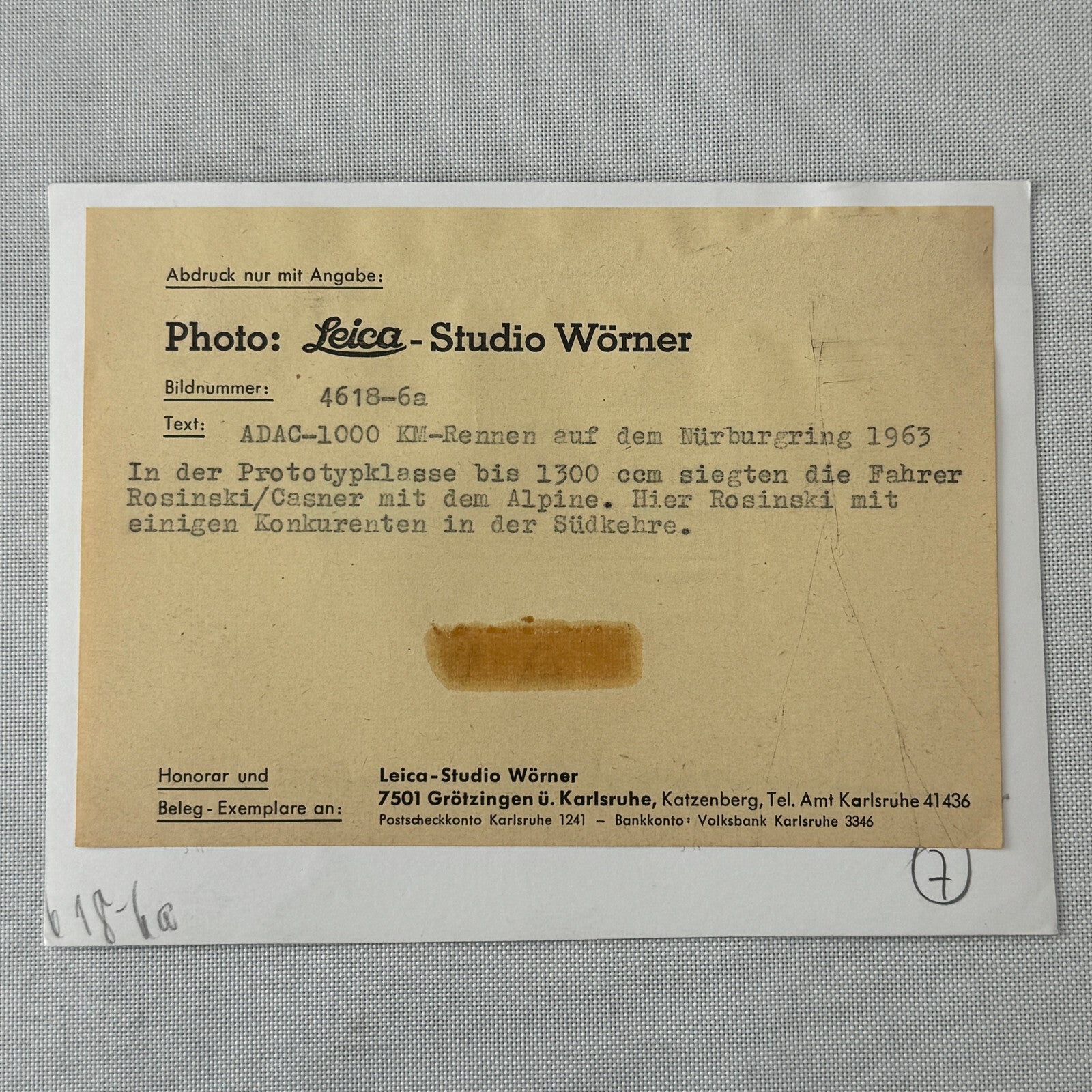 1963 Nurburgring Racing Photo Photograph Jaguar E Type Studio Worner