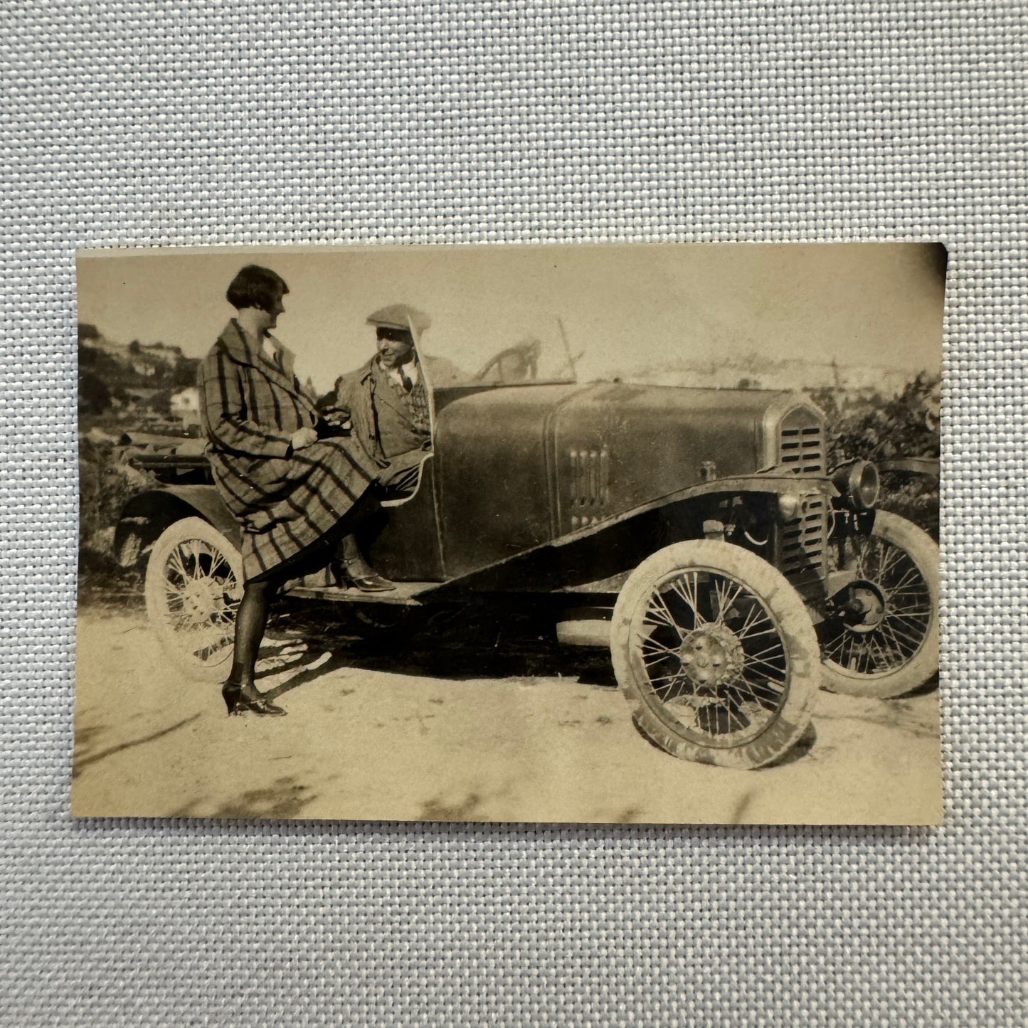 Vintage Photograph Photo Print Woman and Man with Early Car Automobile