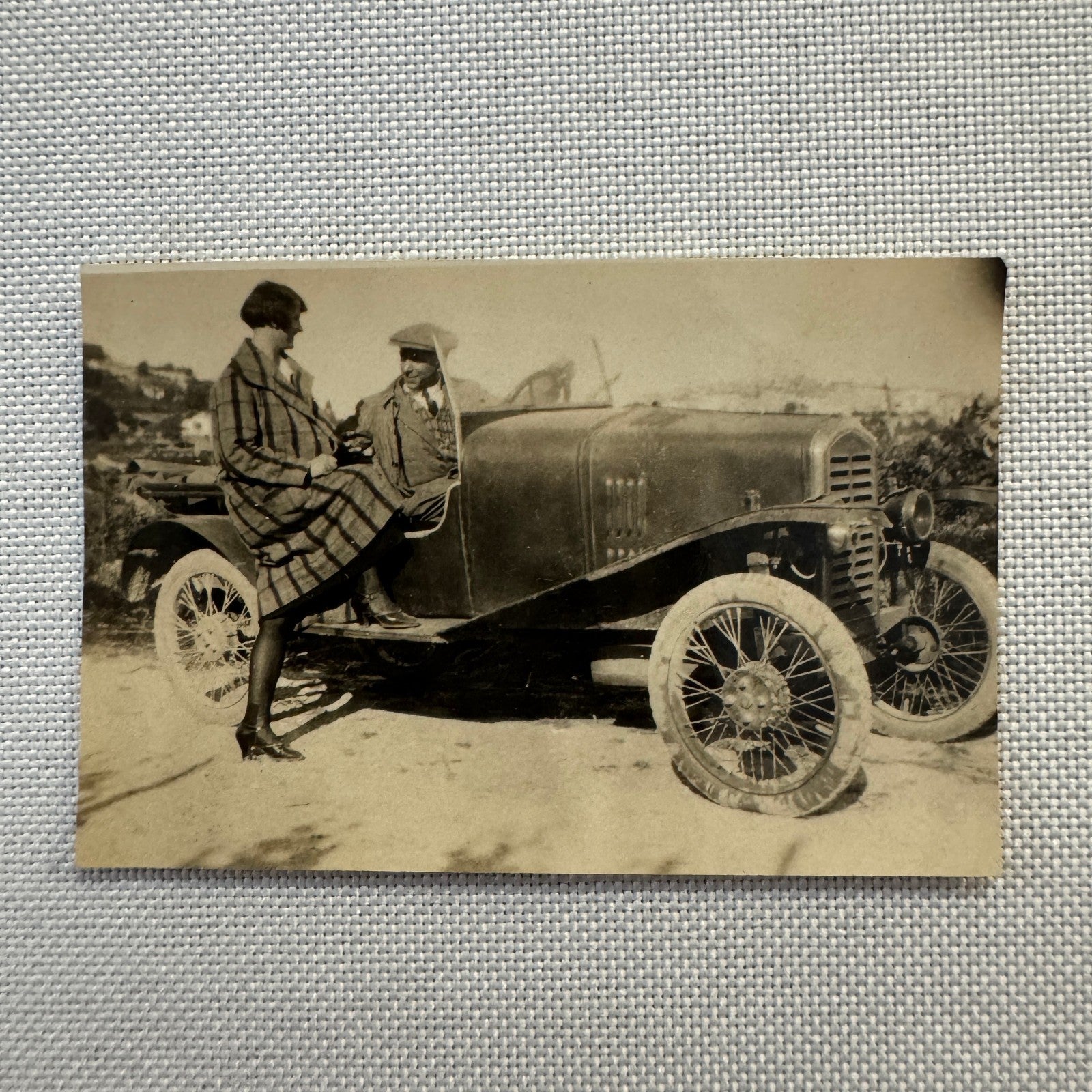 Vintage Photograph Photo Print Woman and Man with Early Car Automobile