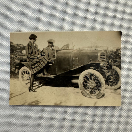 Vintage Photograph Photo Print Woman and Man with Early Car Automobile