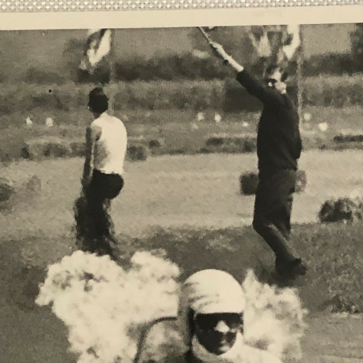 Vintage Racing Car Driver Photo Photograph Print - Car Fire ? 
