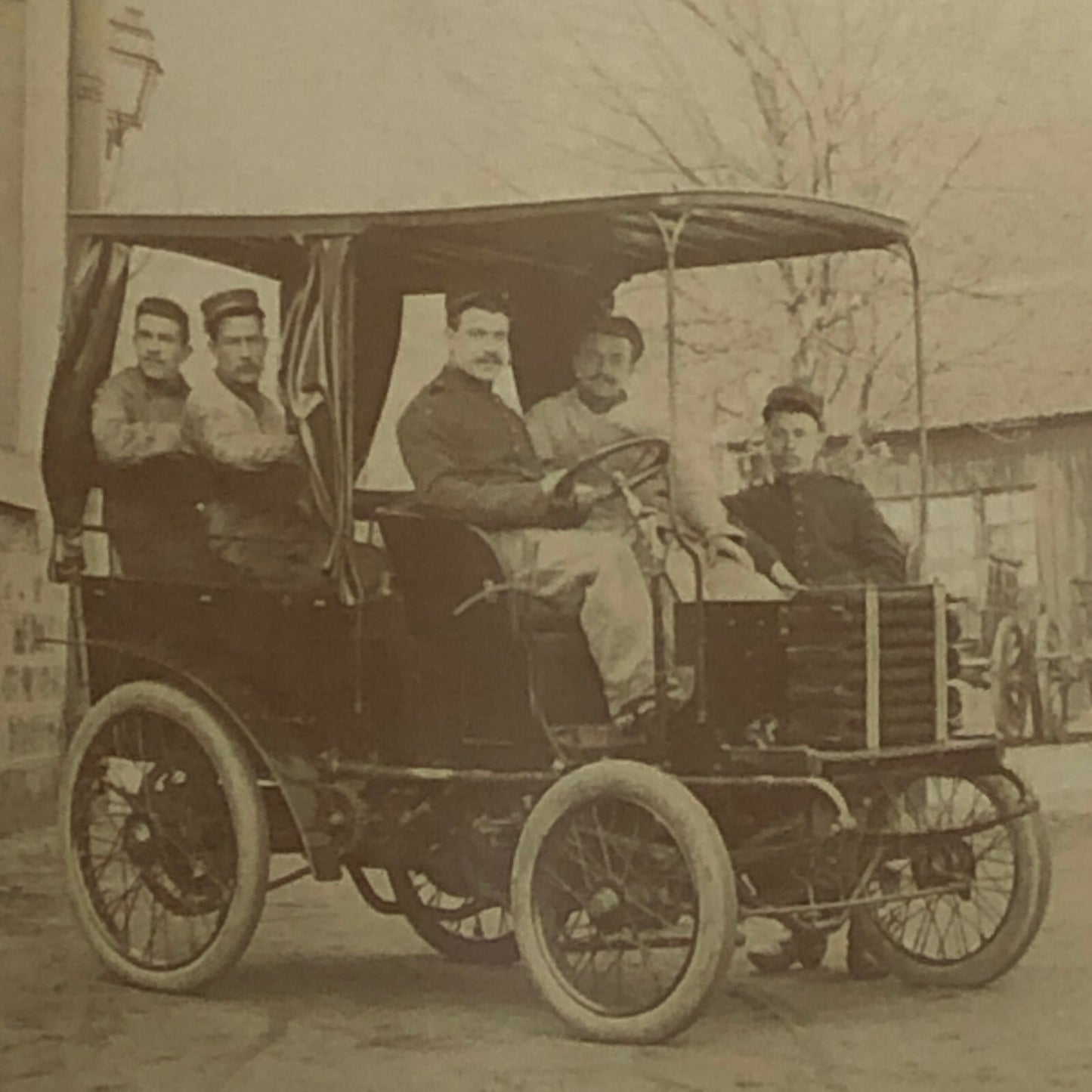 Antique Photo Photograph Print Men in Early Automobile Car Vehicle Italian ?