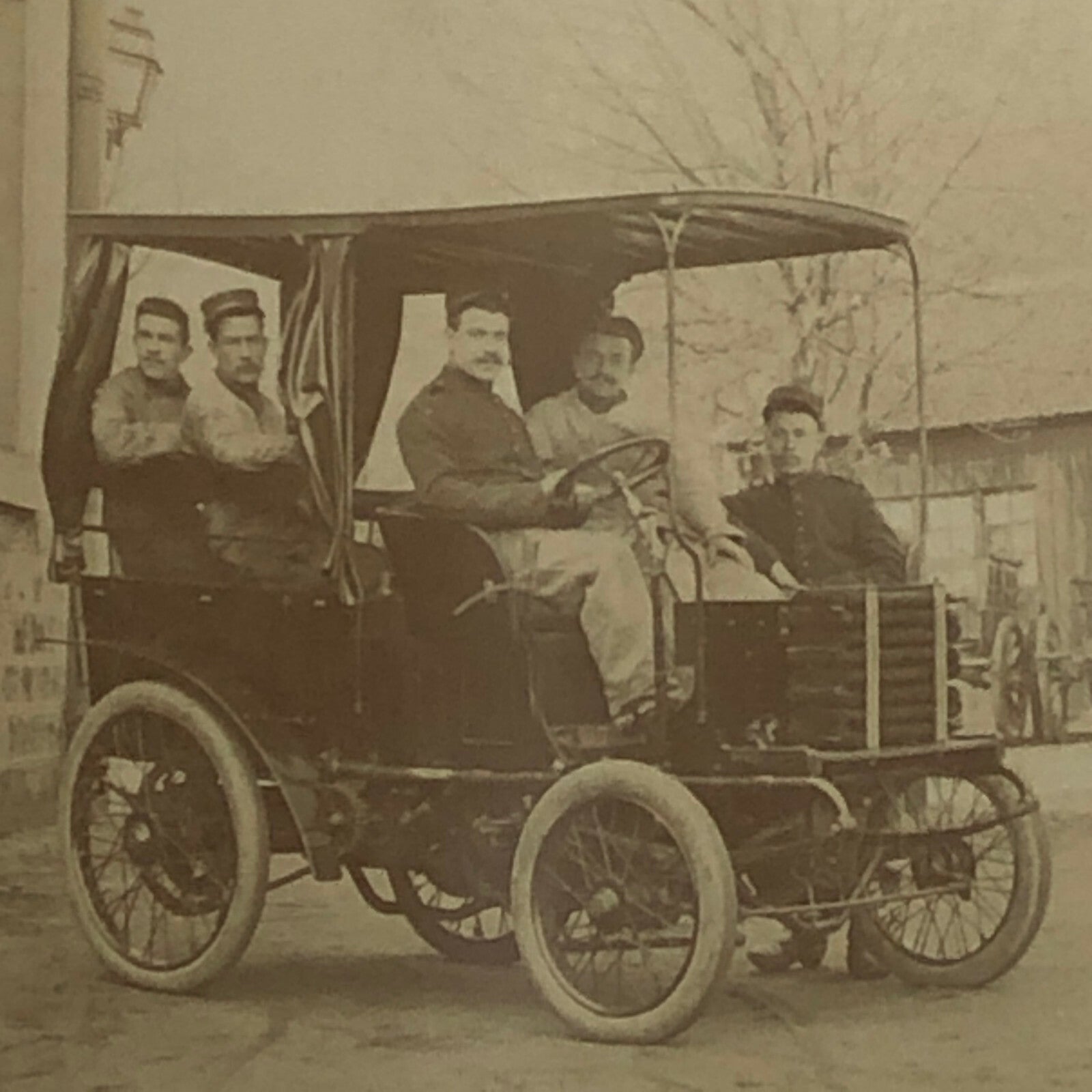 Antique Photo Photograph Print Men in Early Automobile Car Vehicle Italian ?