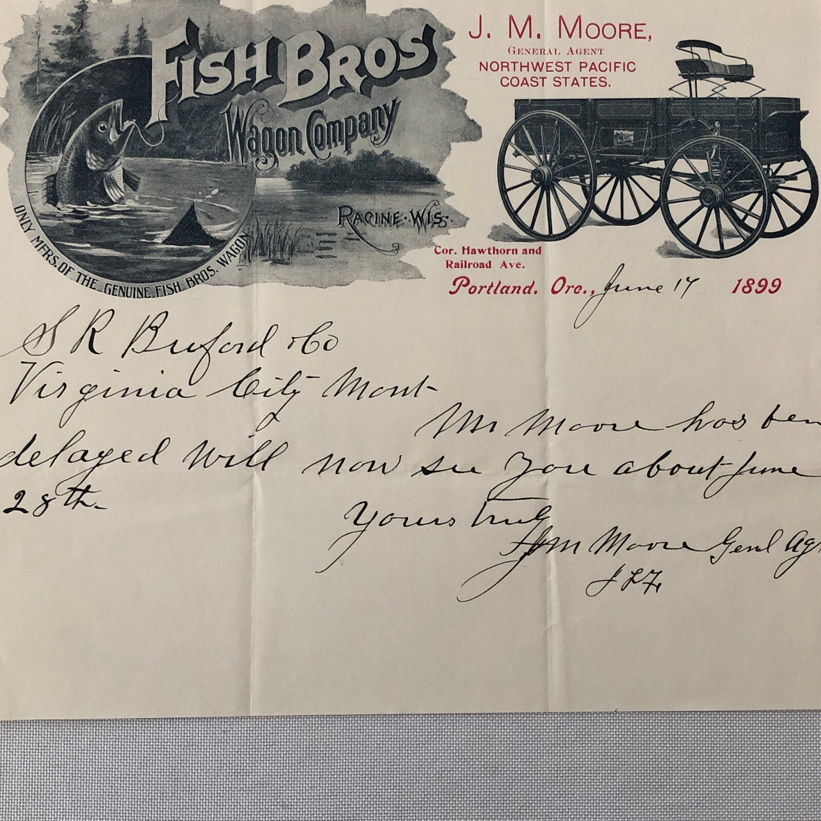 1899 Fish Brothers Wagon Company Advertising Letterhead Letter Document