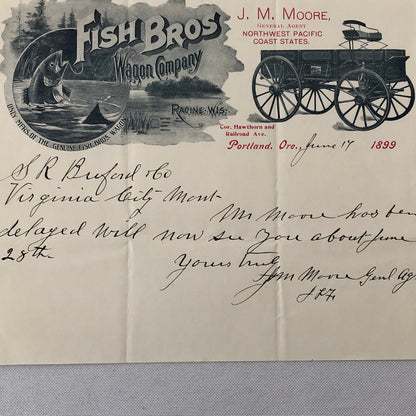 1899 Fish Brothers Wagon Company Advertising Letterhead Letter Document