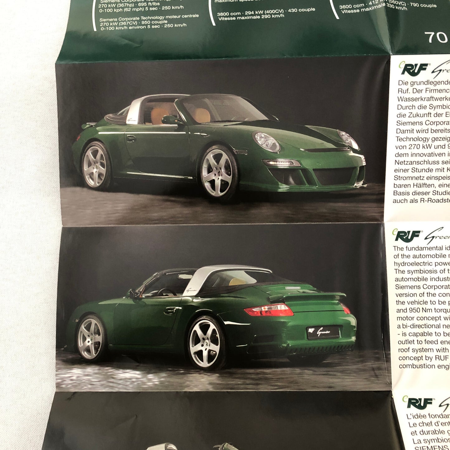 RUF Greenster R Roadster 3.8 RT Roadster Porsche 911 Sales Brochure Catalog