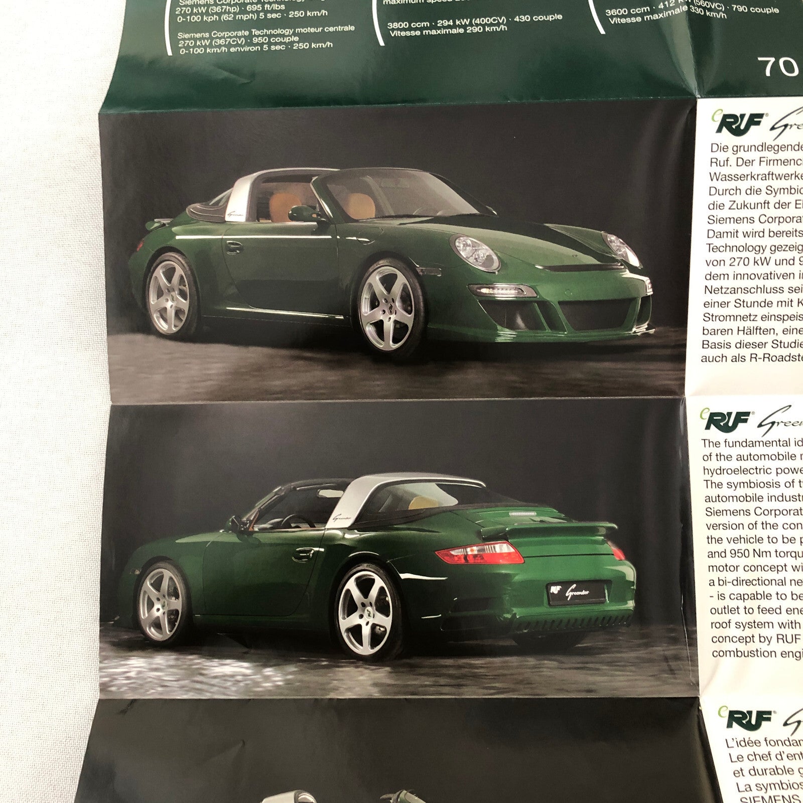 RUF Greenster R Roadster 3.8 RT Roadster Porsche 911 Sales Brochure Catalog
