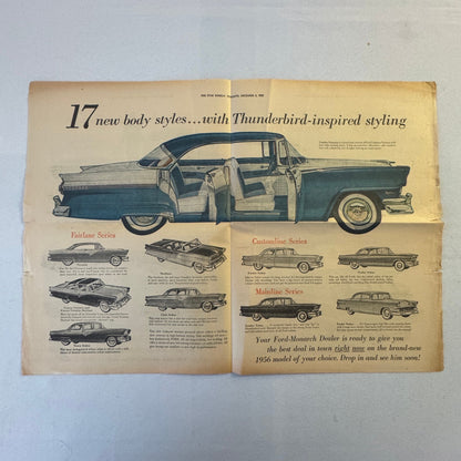 1956 Ford Car Sales Brochure Newspaper Crown Victoria Thunderbird Tudor Wagon +