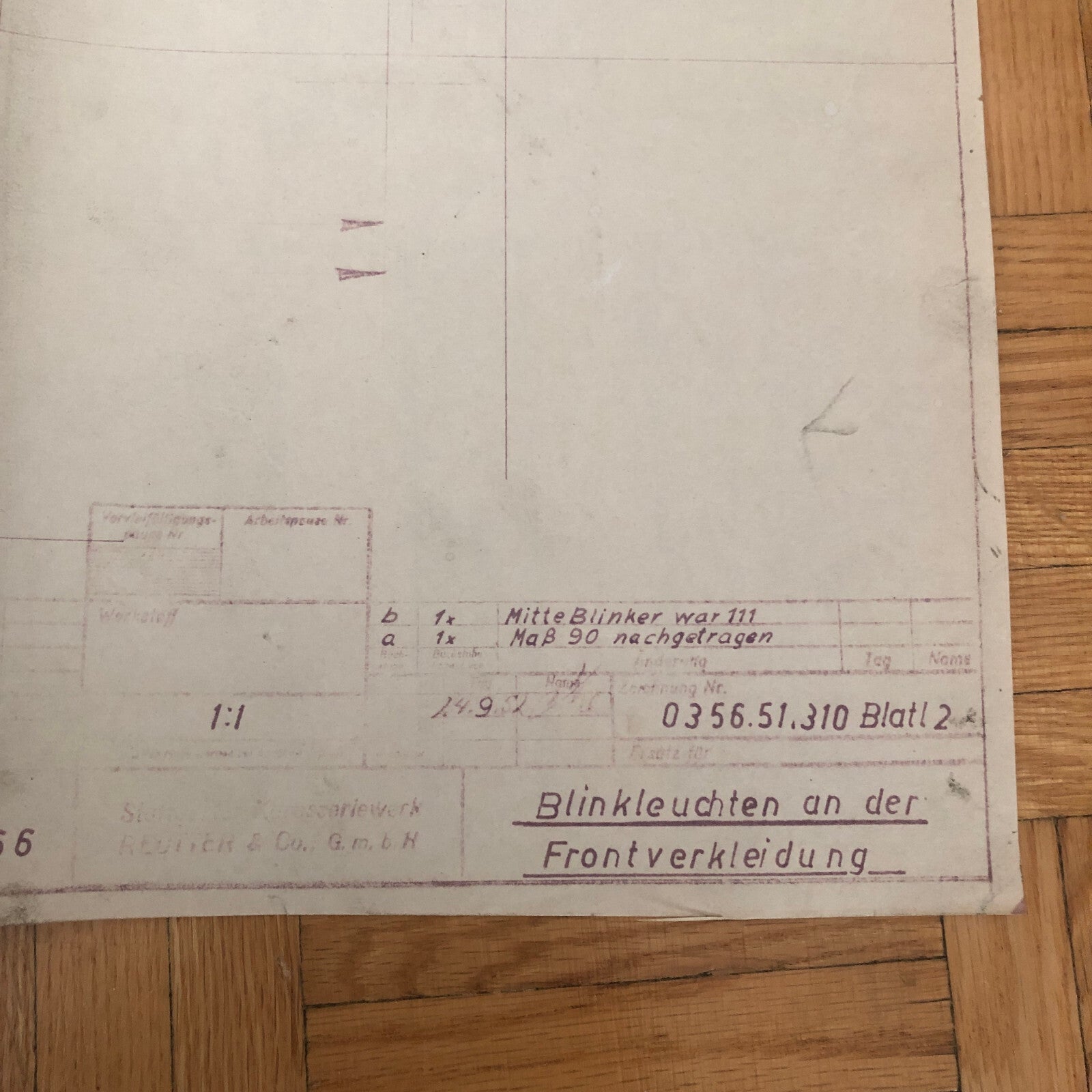 Vintage Porsche Reutter & Co Coachbuilder Factory Part Blueprint Document German