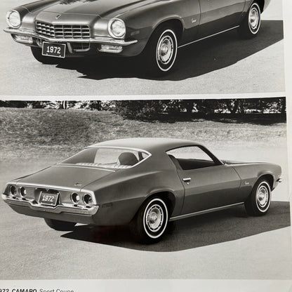 1972 Chevrolet Camaro Sport Coupe Factory Press Photo Photograph Print Vintage