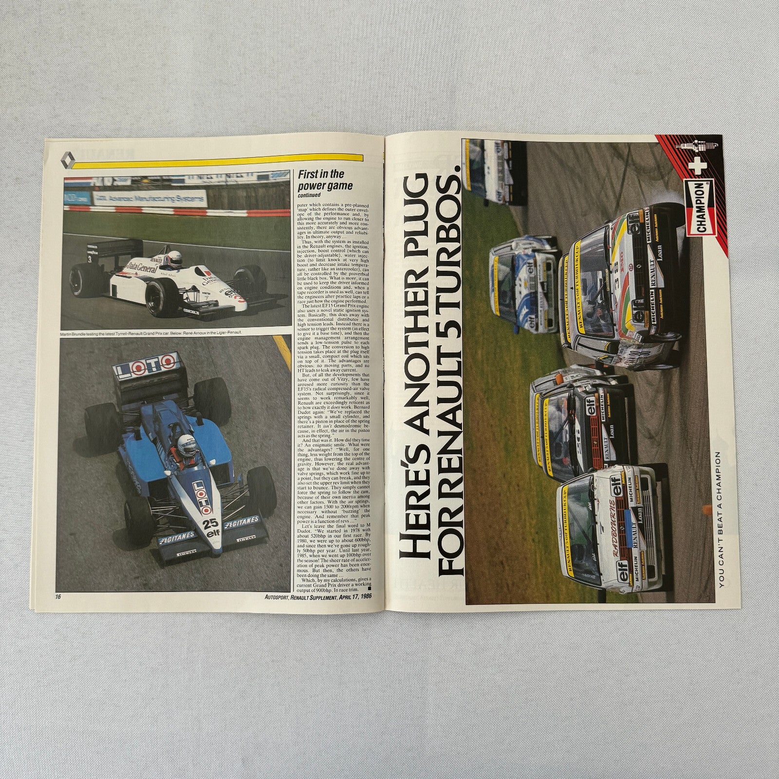 1986 Renault Racing Autosport Supplement Formula One F1 Renault 5GT Turbo ELF +
