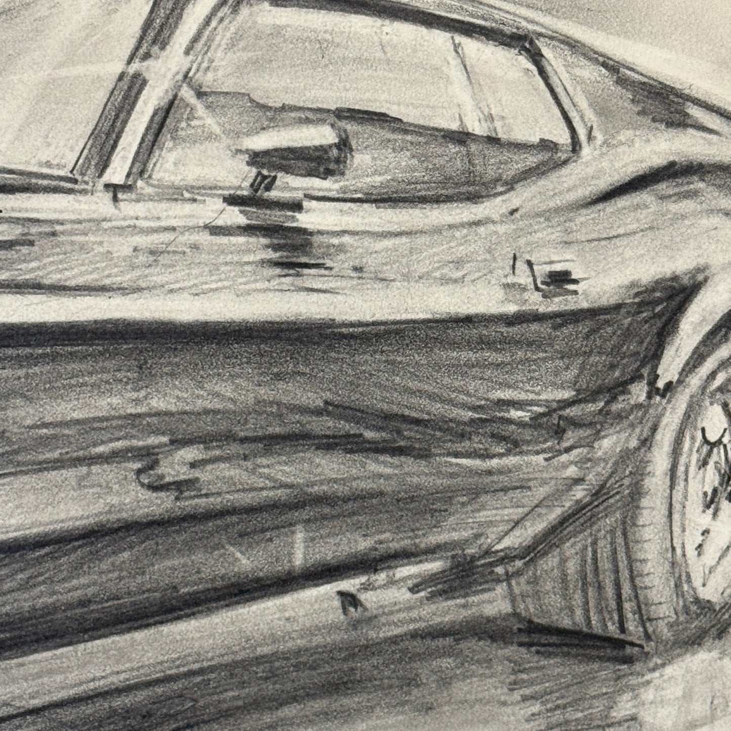 Ford Mustang Vintage Car Illustration Drawing Sketch Original Art Signed