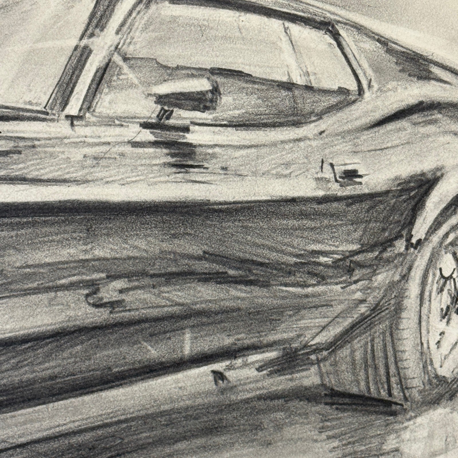 Ford Mustang Vintage Car Illustration Drawing Sketch Original Art Signed