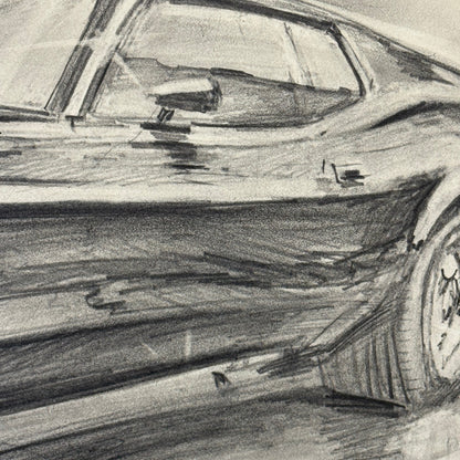 Ford Mustang Vintage Car Illustration Drawing Sketch Original Art Signed