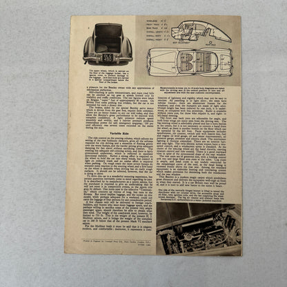 Bentley Continental Autocar Magazine Road Test Sales Brochure Catalog 1952 1953