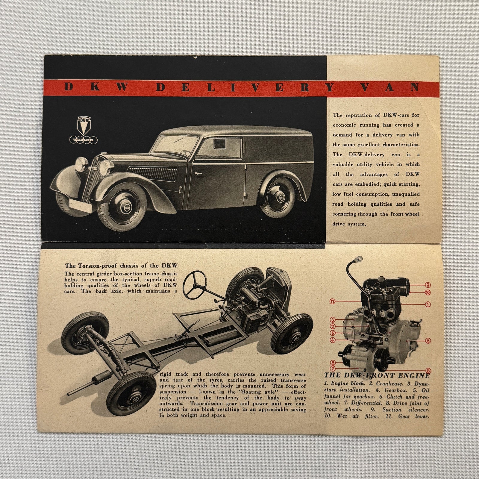 Auto Union DKW Car Sales Brochure Catalog Master Cabrio Saloon Delivery Van +