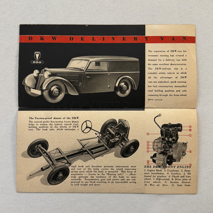 Auto Union DKW Car Sales Brochure Catalog Master Cabrio Saloon Delivery Van +