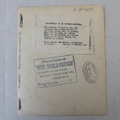 Sultana Sultan of Johore Press Photo Photograph Malaysia Vintage Print 1931