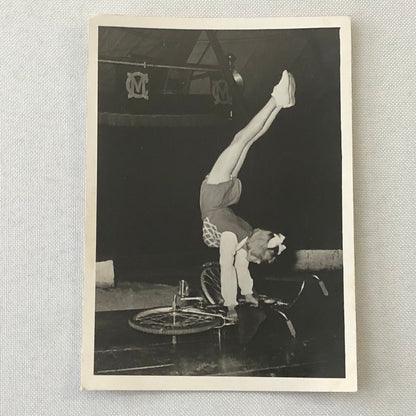 Circus Performer Girl Handstand on Bicycle Photo Photograph Vintage