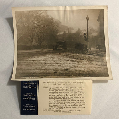 Press Photo Photograph Cars Trolley Streetcar in Winter Storm Washington DC