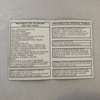 Westfield Kit Car Sports Cars Sales Brochure Catalog SEi +