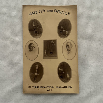 Vintage Circus Act Postcard Post Card Arens and Prince Balancing Act Acrobat