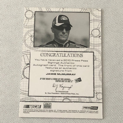 2010 Press Pass Signings Jamie McMurray Auto Autograph Signature Signed Card