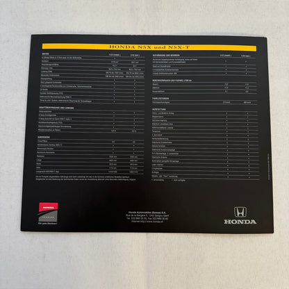 Honda NSX Car Sales Brochure Catalog Advertising GERMAN Text Acura NSX NSX-T