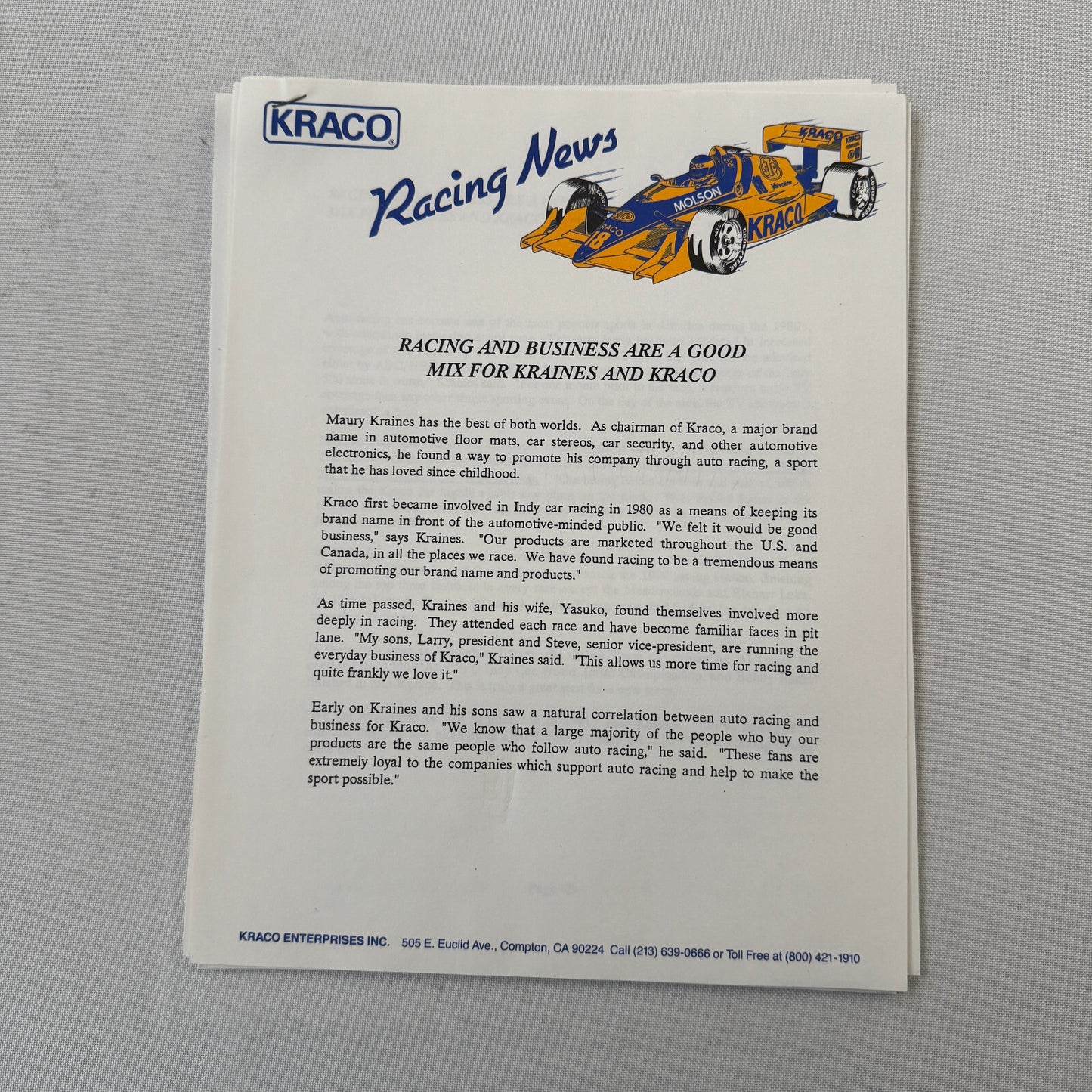1991 Bobby Rahal Kraco Racing Press Kit Brochure Photos Lola Chevrolet Indy Car