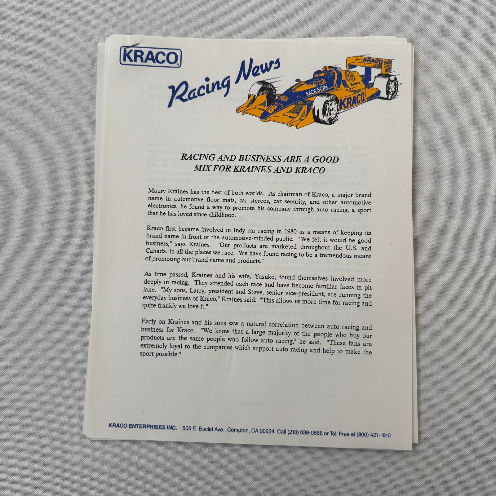 1991 Bobby Rahal Kraco Racing Press Kit Brochure Photos Lola Chevrolet Indy Car