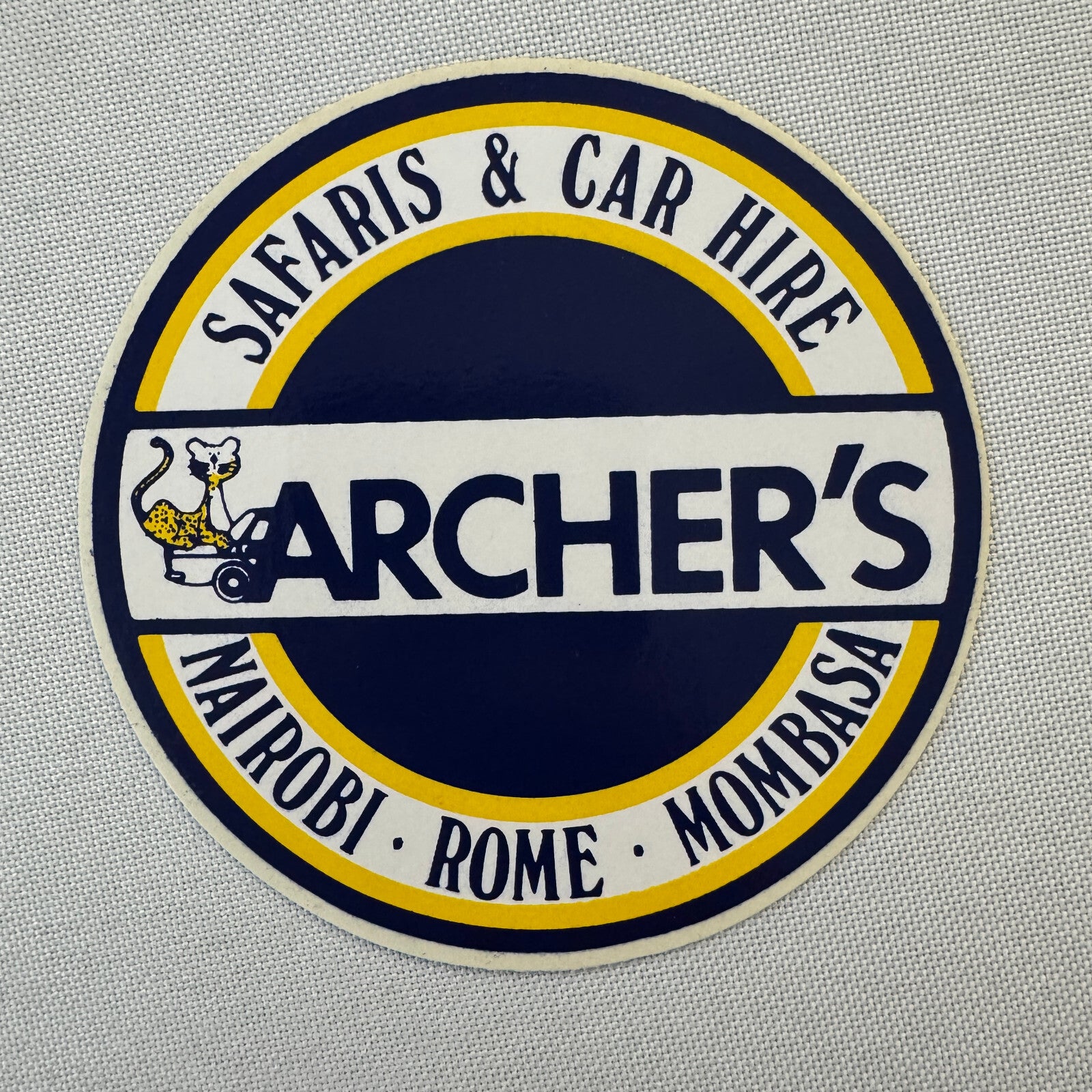 Vintage Safari Travel Luggage Label Archer's Safari & Car Hire Nairobi Rome