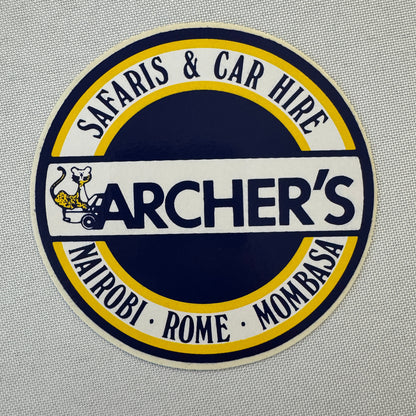 Vintage Safari Travel Luggage Label Archer's Safari & Car Hire Nairobi Rome