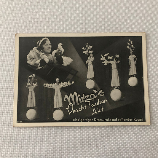 Circus Bird Training Act Postcard Post Card Vintage Mirza's Pracht Tauben Akt