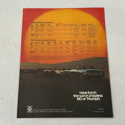MG and Triumph Car Sales Brochure Catalog British Leyland MGB Spitfire Midget