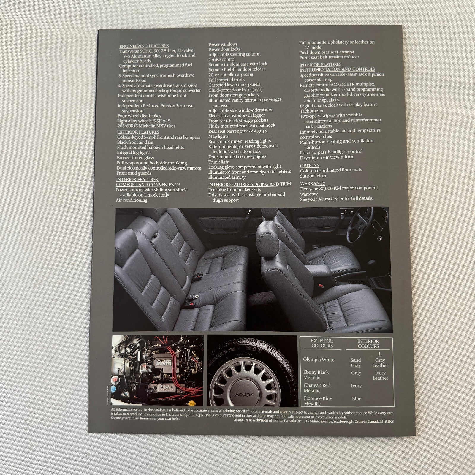 Acura Legend Car Sales Brochure Catalog Canadian Advertising