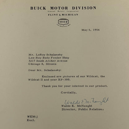 1954 Buick Letter Letterhead Vintage Document Signed Director Public Relations
