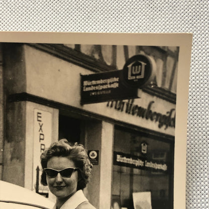 Vintage Photo Photograph Snapshot Woman with VW Volkswagen Beetle Bug Car