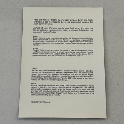 1984 Porsche 944 Turbo Racing Factory Press Photo Photograph Print